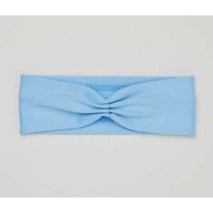 alo yoga airlift headband blue on tan background